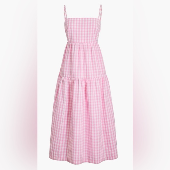 J. Crew Gingham Seersucker Tie Back Midi Dress Pink White Size 8 - Picture 2 of 13